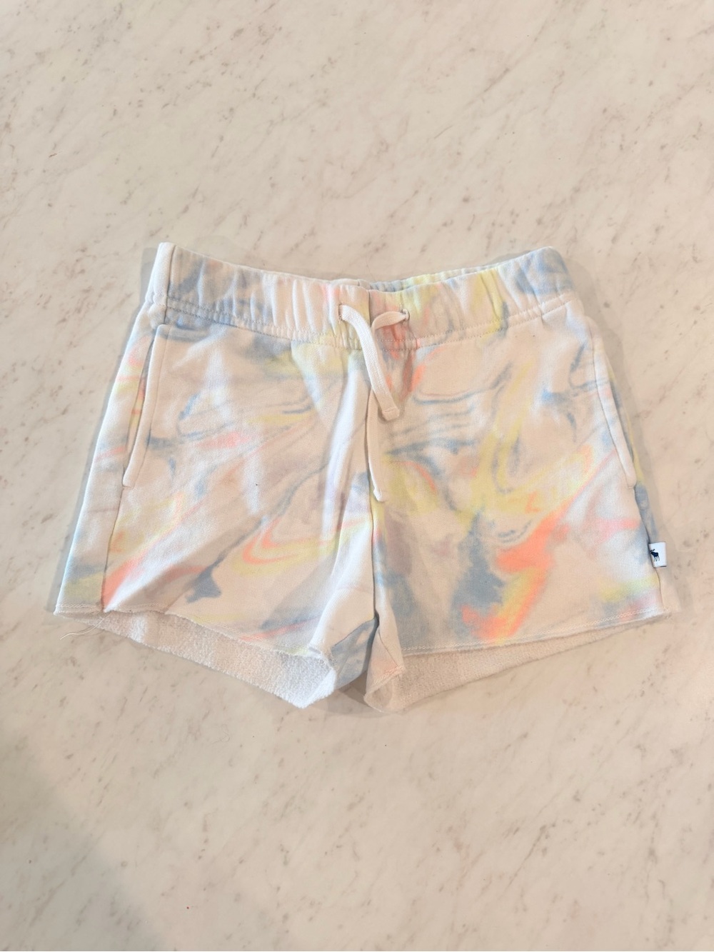 abercrombie kids Pastel Tie-Dye Terry Shorts - White with Blue, Yellow & Pink